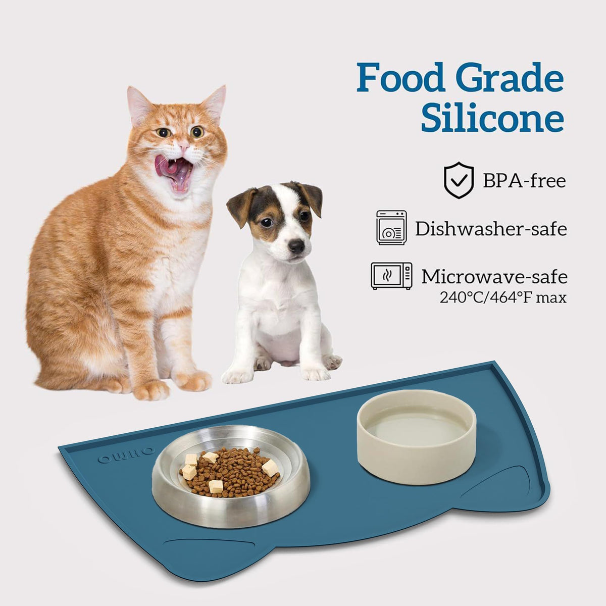 OHMO Silicone Cat Food Mat for Food&Water Bowls, 46x25cm, Camo Green