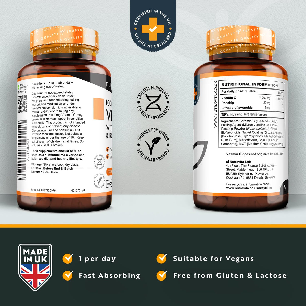 Nutravita Vitamin C 1000mg Tablets - 180 1000mg Vitamin C Tablets, 6 Months