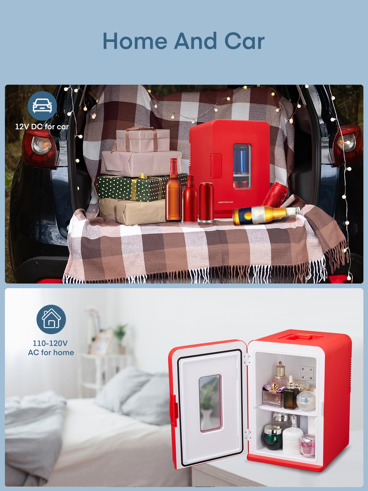 Mini Fridge for Bedrooms, 15 Liter /21 Cans Portable Small Fridge, AC+DC Power Car, Office, Thermoelectric Cooler & Warmer Skincare for Food, Drinks, Cosmetics, Max & ECO Mode, Black