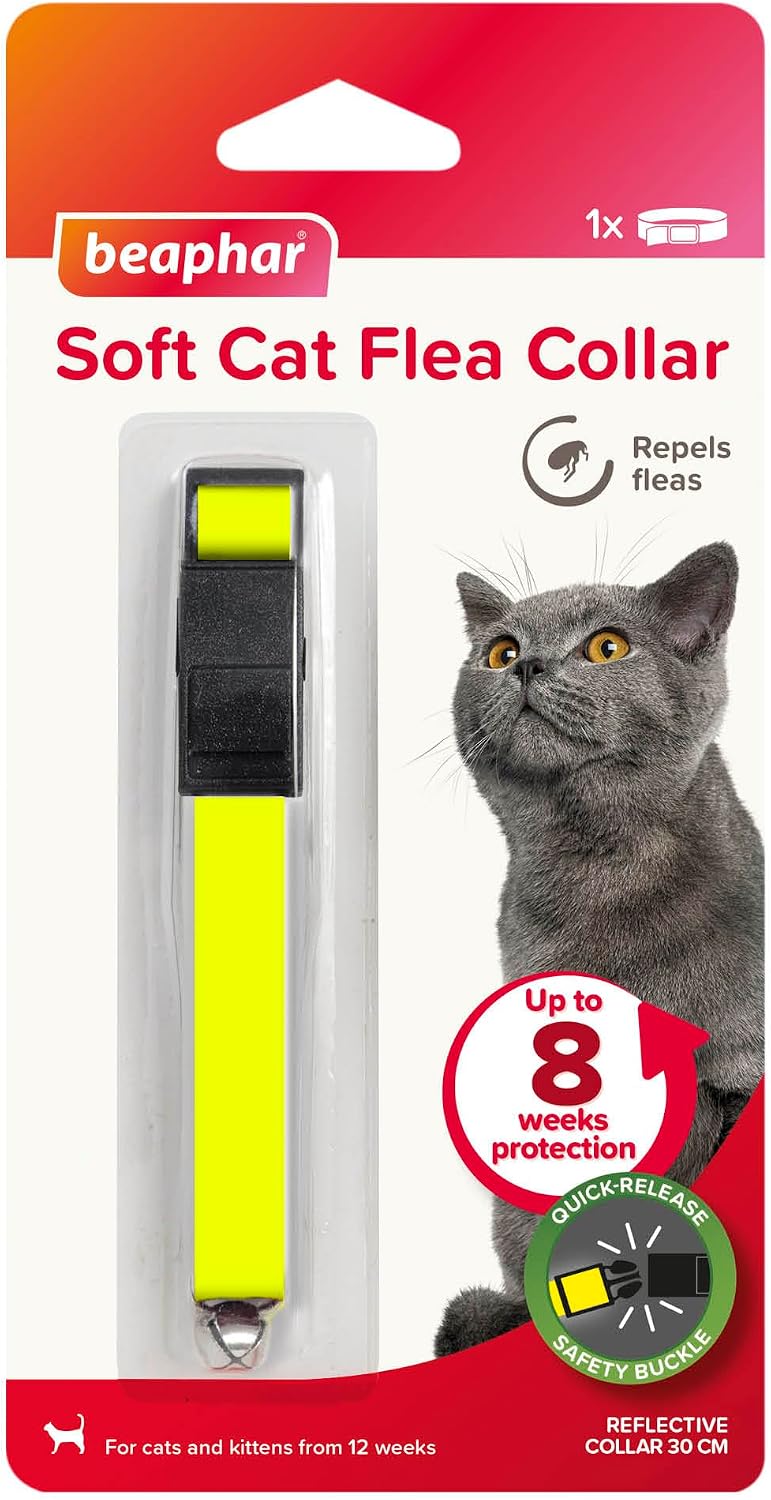 Beaphar – Soft Flea Collar for Cats – Repels Fleas For up to 8 Weeks – Adjustable Fit With Quick Release Safety Buckle – Reflective Finish for More Visibility at Night – 1 x Reflective Collar