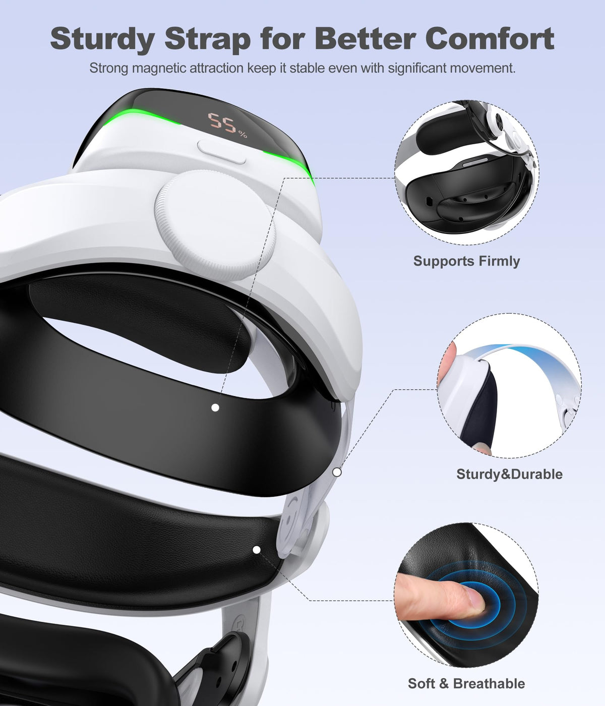 Comfortable Head Strap for Meta Quest 3S/3/2 with 7500mAh LED Display Battery Bank,VR Headset Elite Strap Replacement,All-Directional Adjustable Oculus Headstrap,Enhanced Support & Reduce Pressure