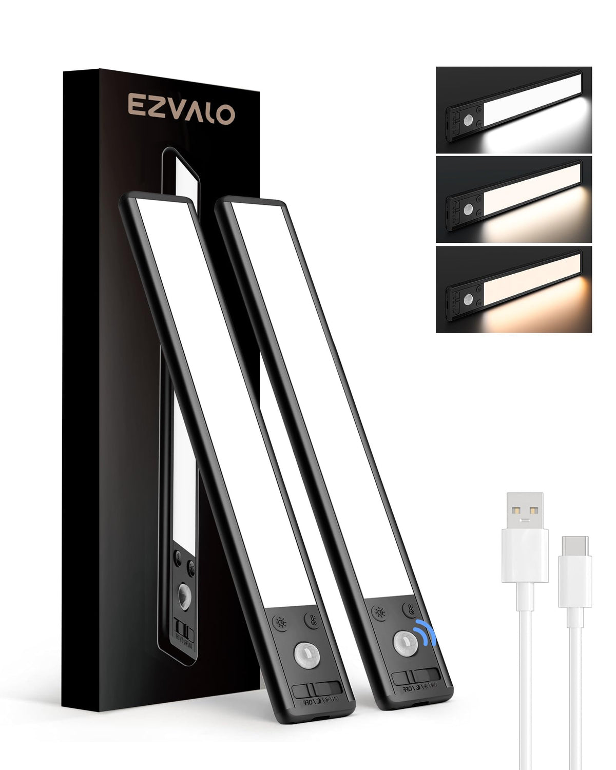 EZVALO Under Cabinet Kitchen Lights, Motion Sensor Lights Indoor 2-Pack