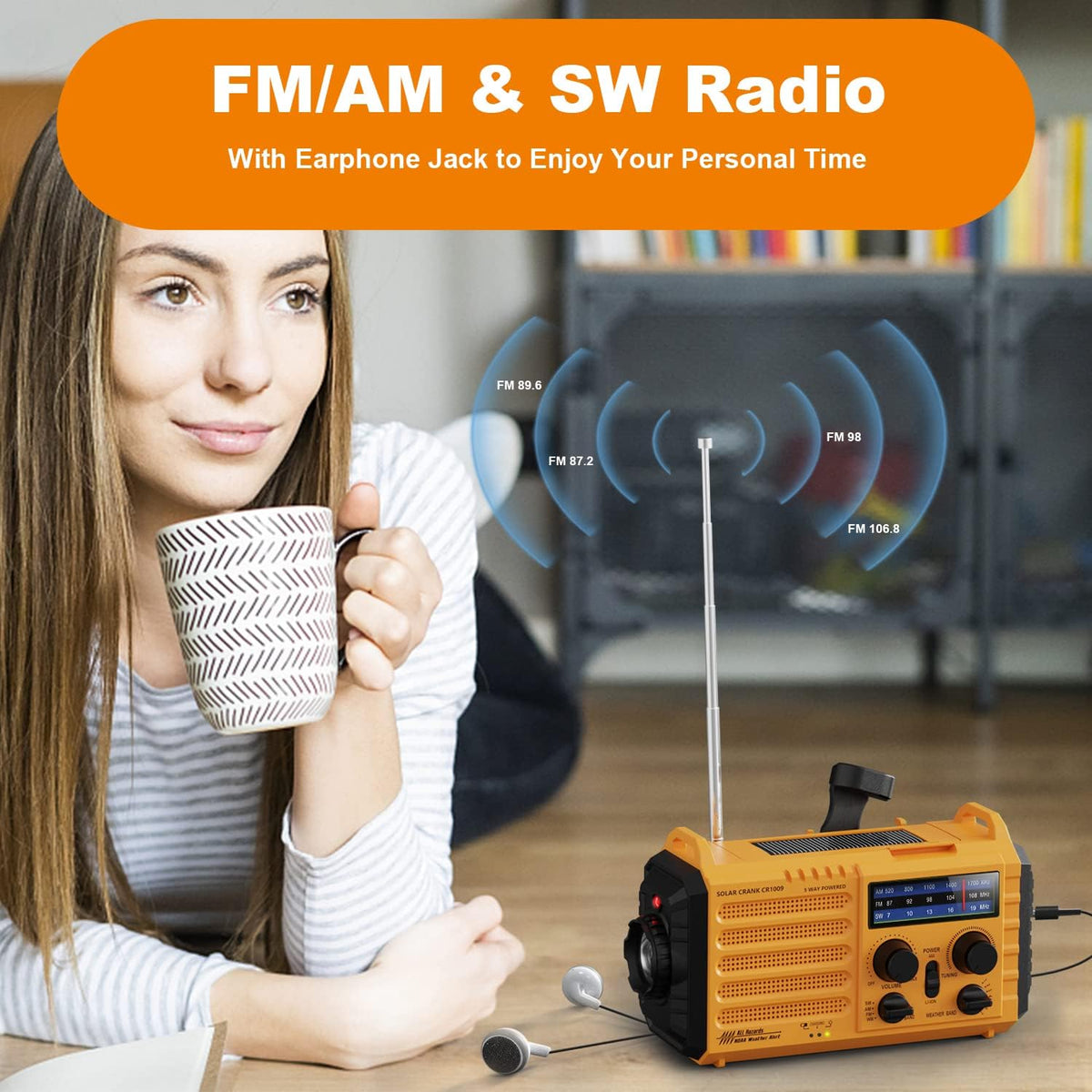 Mesqool Wind Up Radio Solar Powered, 5000mAh Emergency Hand Crank AM FM Radio with Flashlight, Reading Lamp, USB Phone Charger, SOS Alarm and Compass