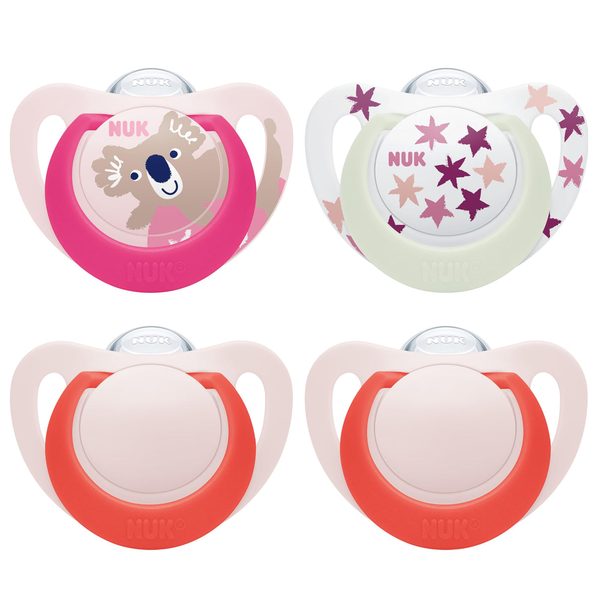 NUK First Choice Baby Dummies | 18-36 Months | Orthodontic Soothers | Soothes 99% of Babies** | Red | 4 Count