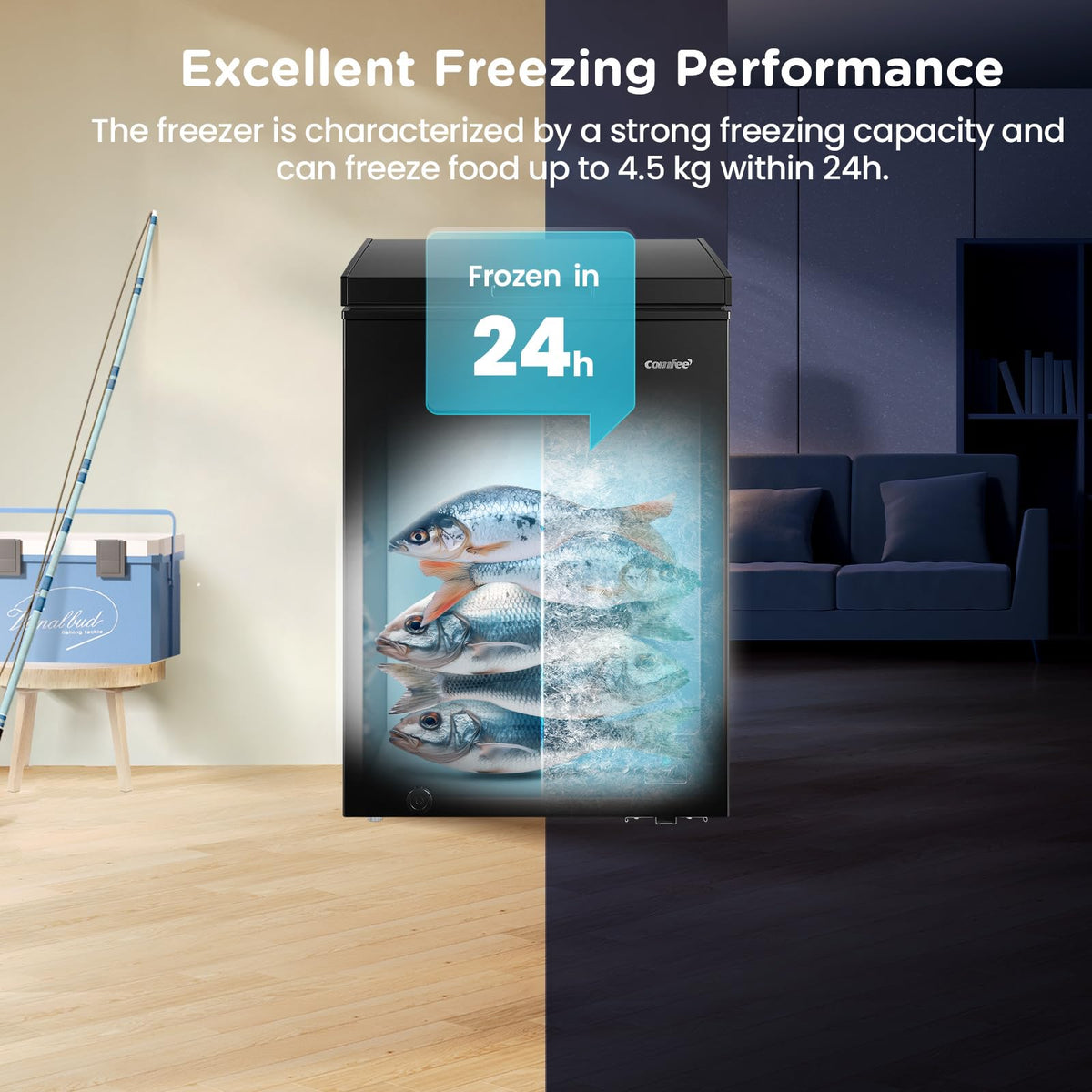 COMFEE' 99L Chest Freezer, Convertible Refrigeration Mode, RCC102BL2UK(E)