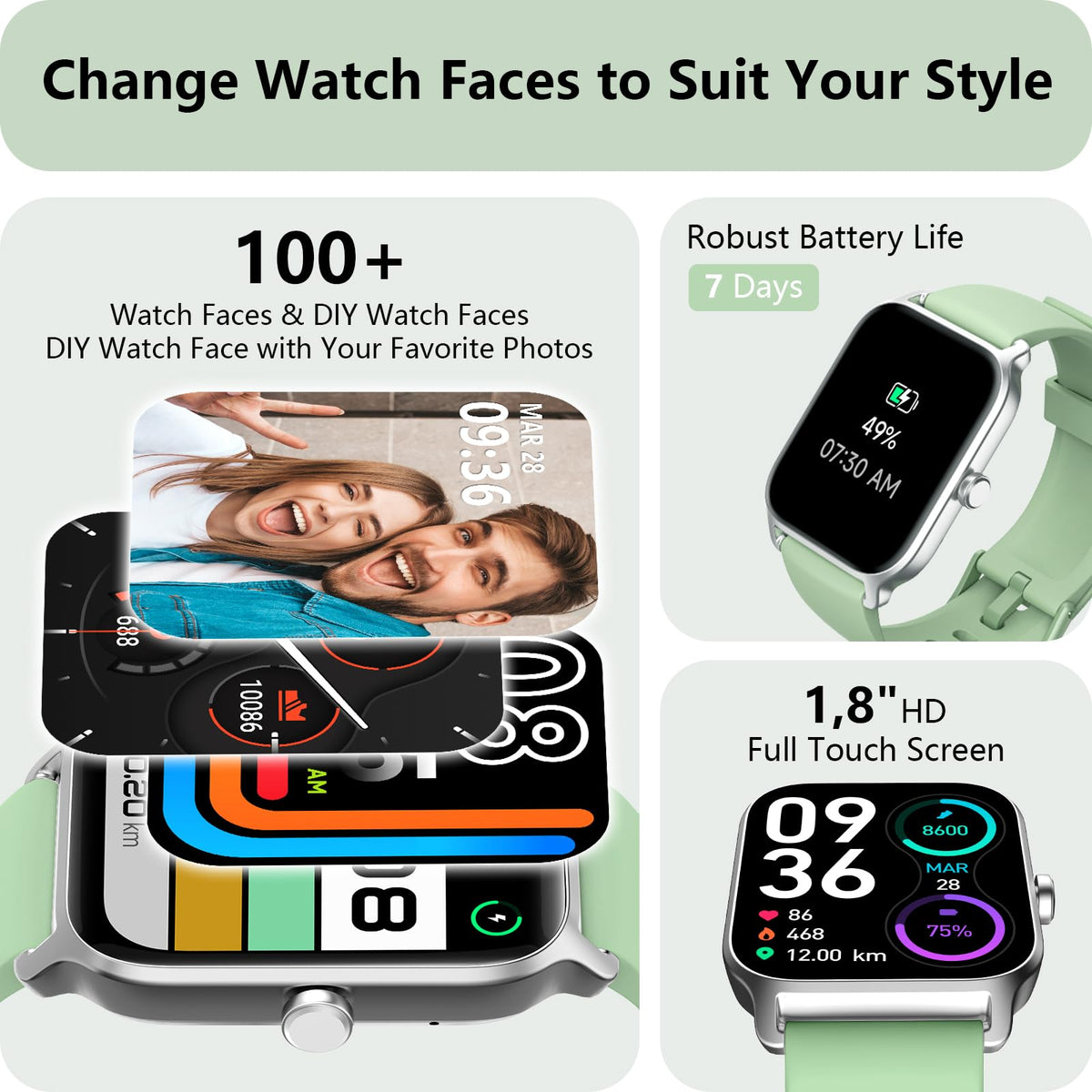 Smart Watch for Women, Answer/Make Calls, Alexa Built-in, [1.8"HD Screen] Smart Watches for Women iPhone/Samsung/Android, Fitness Watch with Heart Rate Sleep SpO2 Monitor,IP68 Waterproof, 100+ Sports