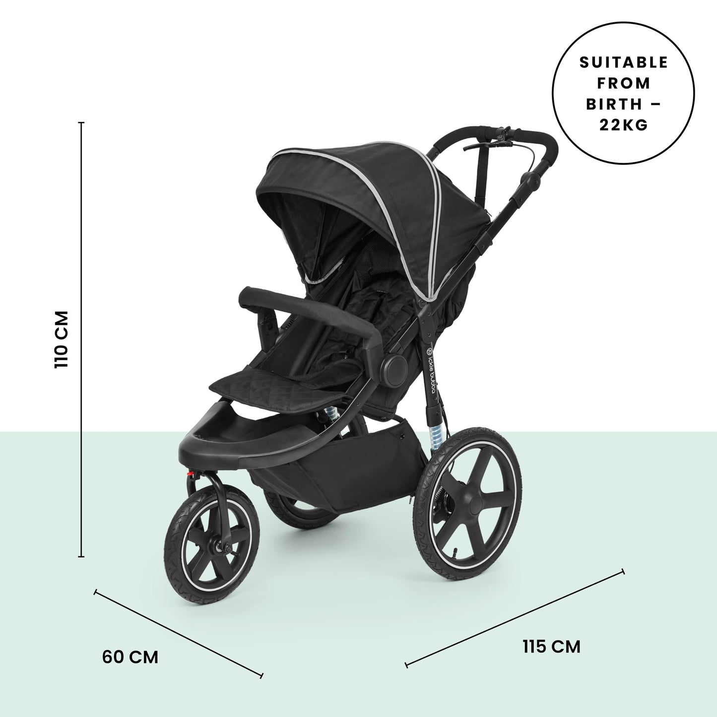 Ickle Bubba Venus Jogger Pro Max Stroller (Charcoal Grey) – All-Terrain 3-Wheel Pushchair from Birth to 22kg, Waterproof Hood & Footwarmer, Adjustable Handle, Cup Holder & Self-Locking Fold
