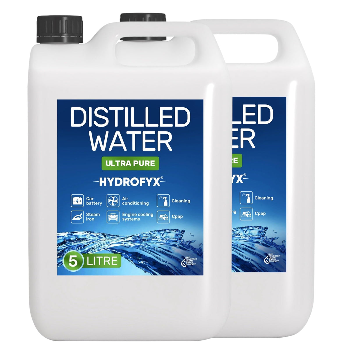 HYDROFYX 5L Distilled Water – 0 PPM TDS Mineral Free Water for CPAP Machines, Humidifiers, Steam Irons & Car Batteries – Made in UK
