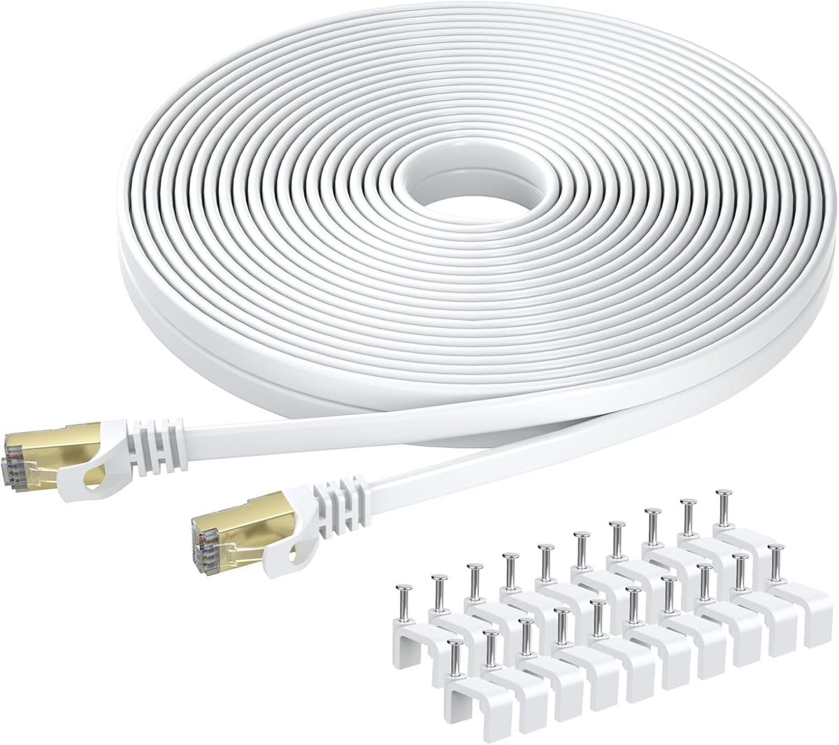 BUSOHE Cat 8 Ethernet Cable 20M, High Speed 40Gbps Flat LAN Internet White