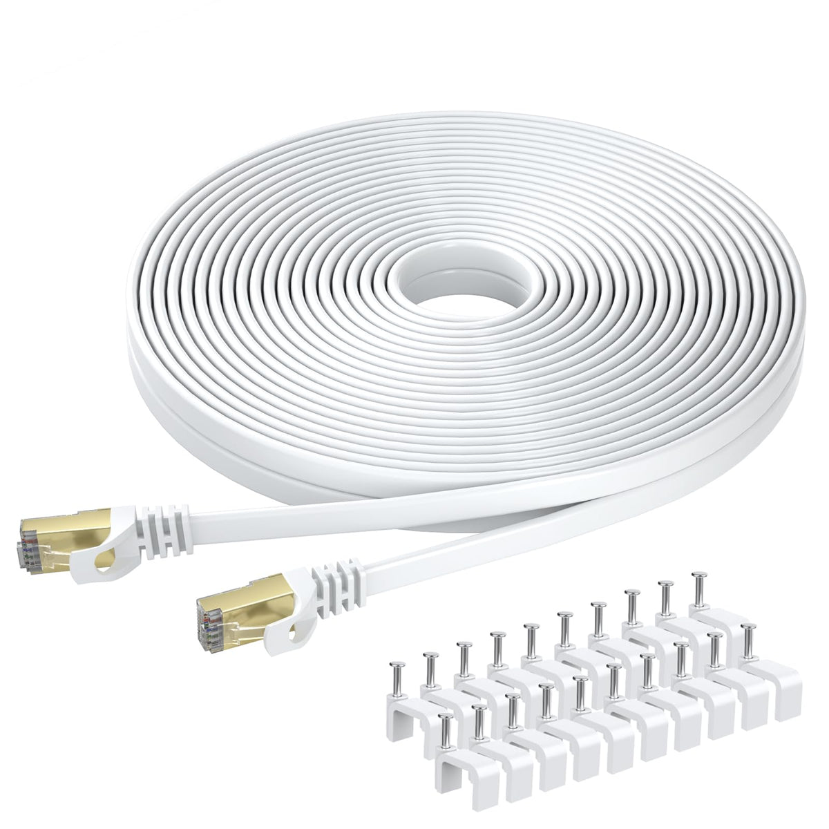 BUSOHE Cat 8 Ethernet Cable 20M, High Speed 40Gbps Flat LAN Internet White