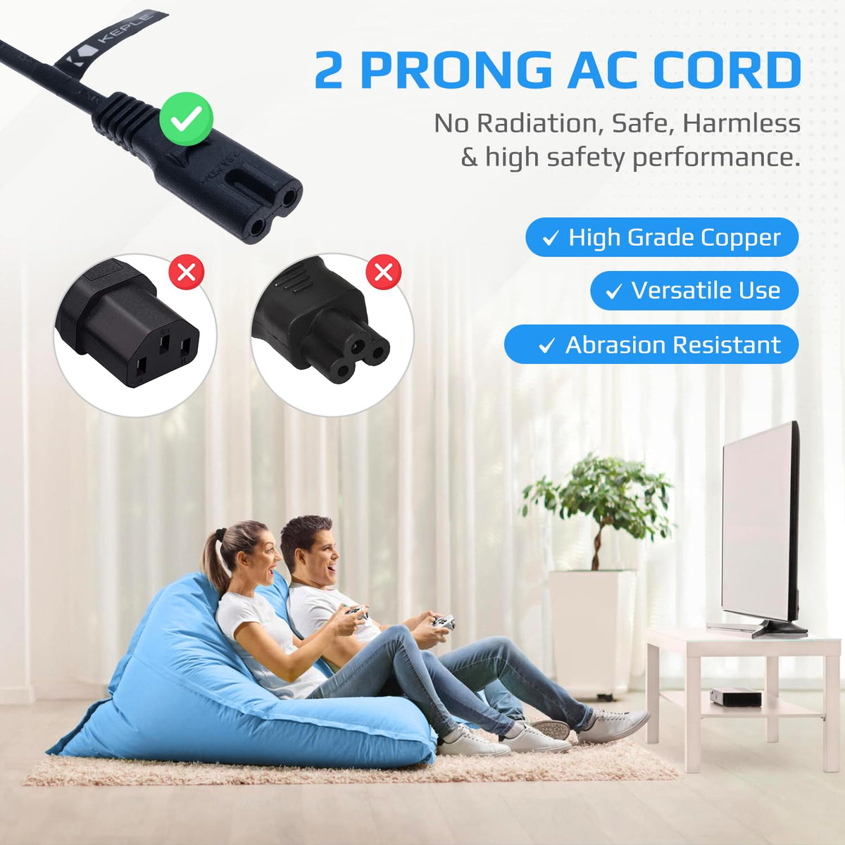 Keple 2m Figure 8 Power Lead - C7 2 Pin Mains Cable Compatible with PS5 PS4 Xbox Samsung LG HP Canon Sony Pixma Panasonic Brother Philips Sharp JVC Asus Toshiba - Printers TV etc. UK Plug (Black)