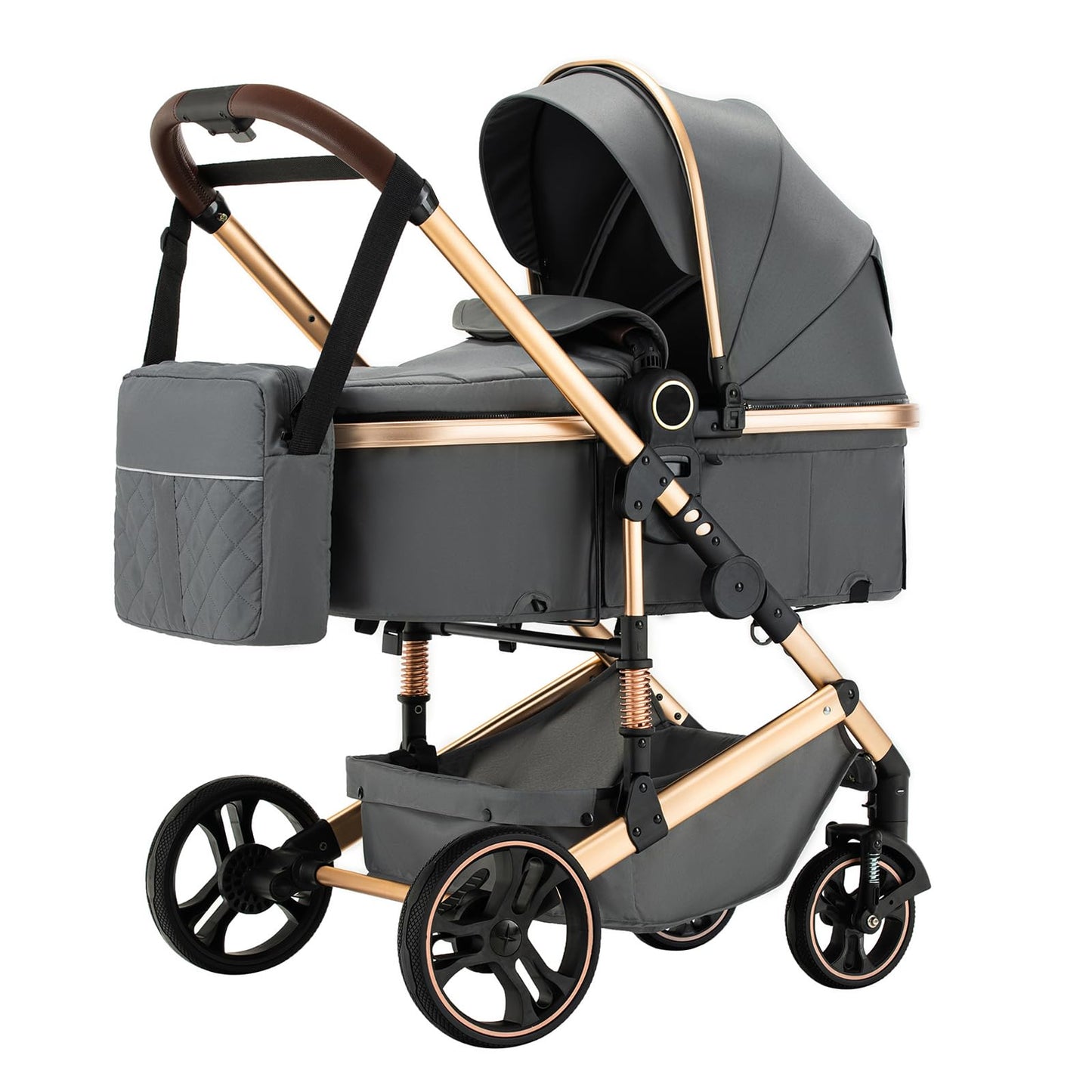 Stroller 3 in 1 Travel System Aluminium Frame High Landscape Combined Strollers Lightweight Folding Pram for Newborns Toddlers 0-36 Months from Birth Aluminium Pushchair (D2/Pink, H2-D)