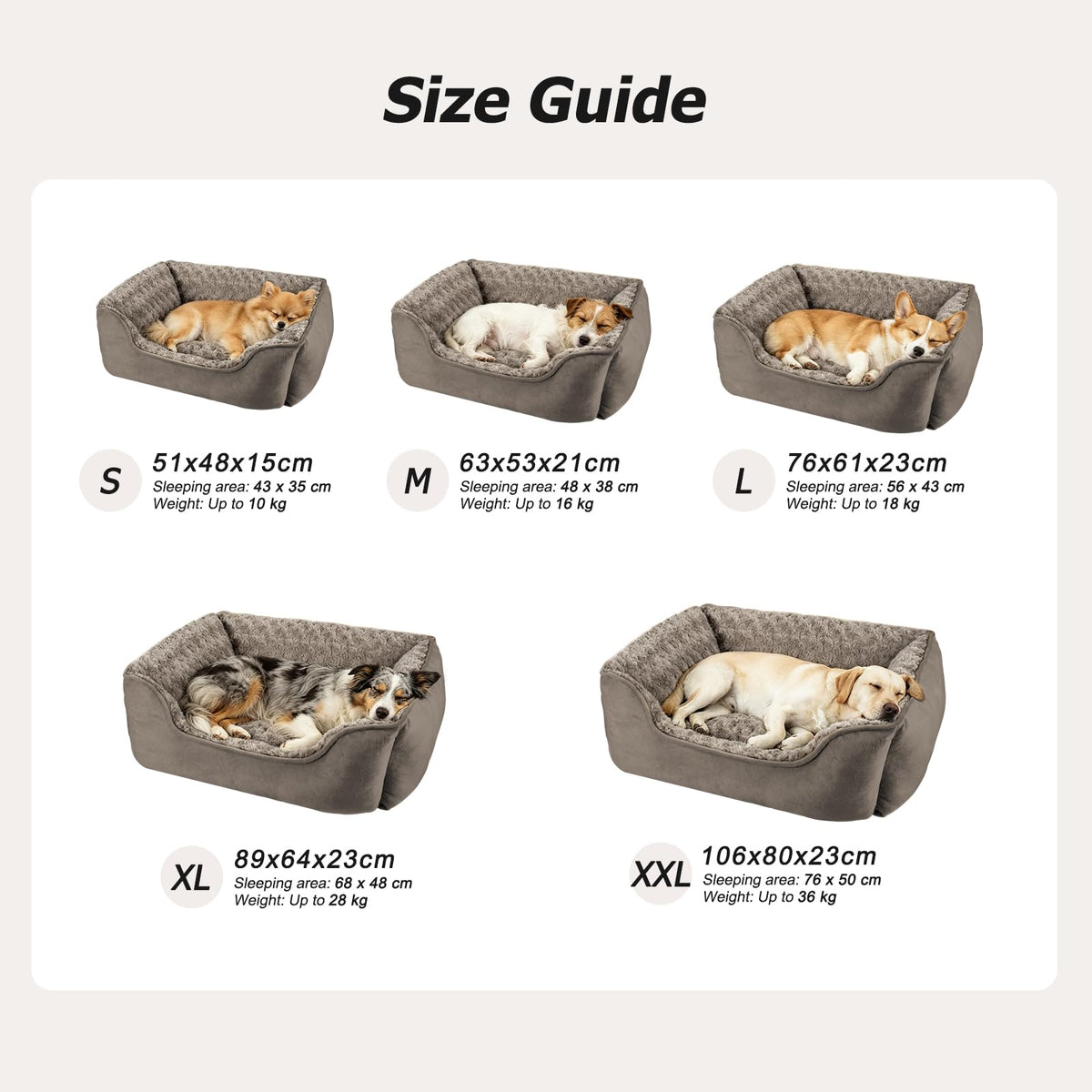 JOEJOY Dog Bed Medium - Washable Rectangle Dog Beds, Anti-Anxiety, Soft Plush Non-Slip Bottom Pet Bed - Small | Medium | Large Size Mattress Mat, Grey