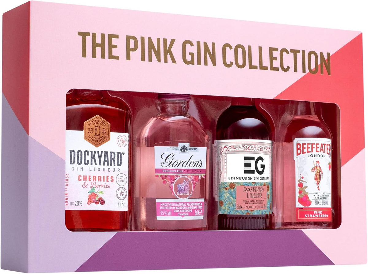 Pink Gin Gift Set, Beefeater, Gordon's, Edinburgh, Dockyard, 4 x 5 cl
