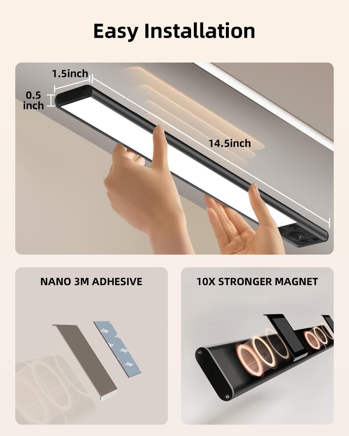 EZVALO Under Cabinet Kitchen Lights, Motion Sensor Lights Indoor 2-Pack