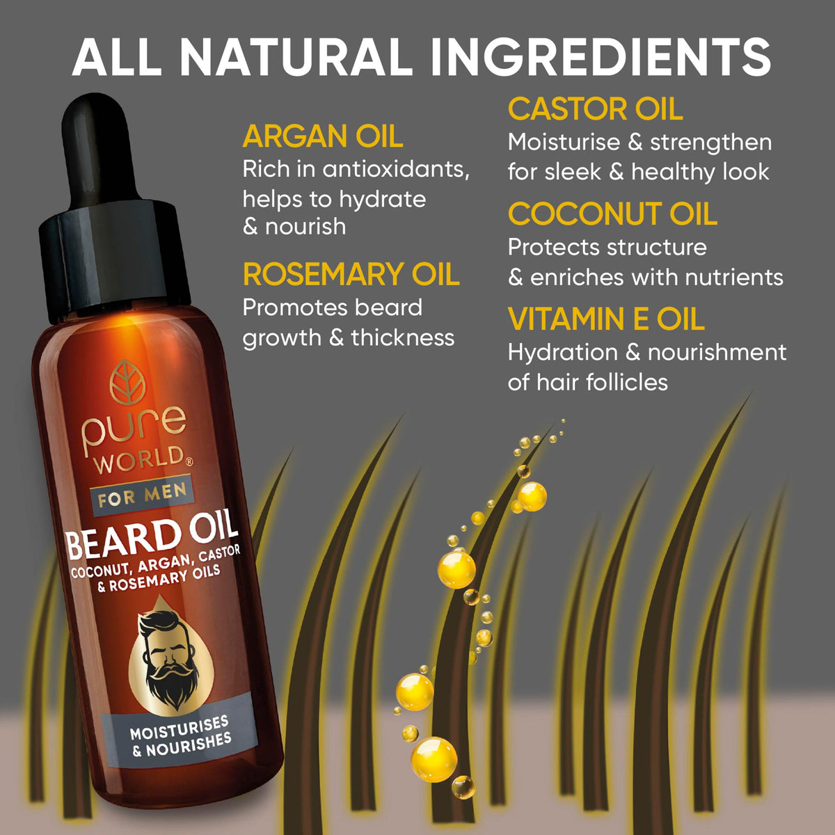 Pure World Natural Castor Oil 250ML Cold & Freshly Pressed 100% Pure and Undiluted Hexane Free Nourish Your Skin and Hair Eyebrows, Nails, Beard, Hair, Eyelash Growth Food Grade