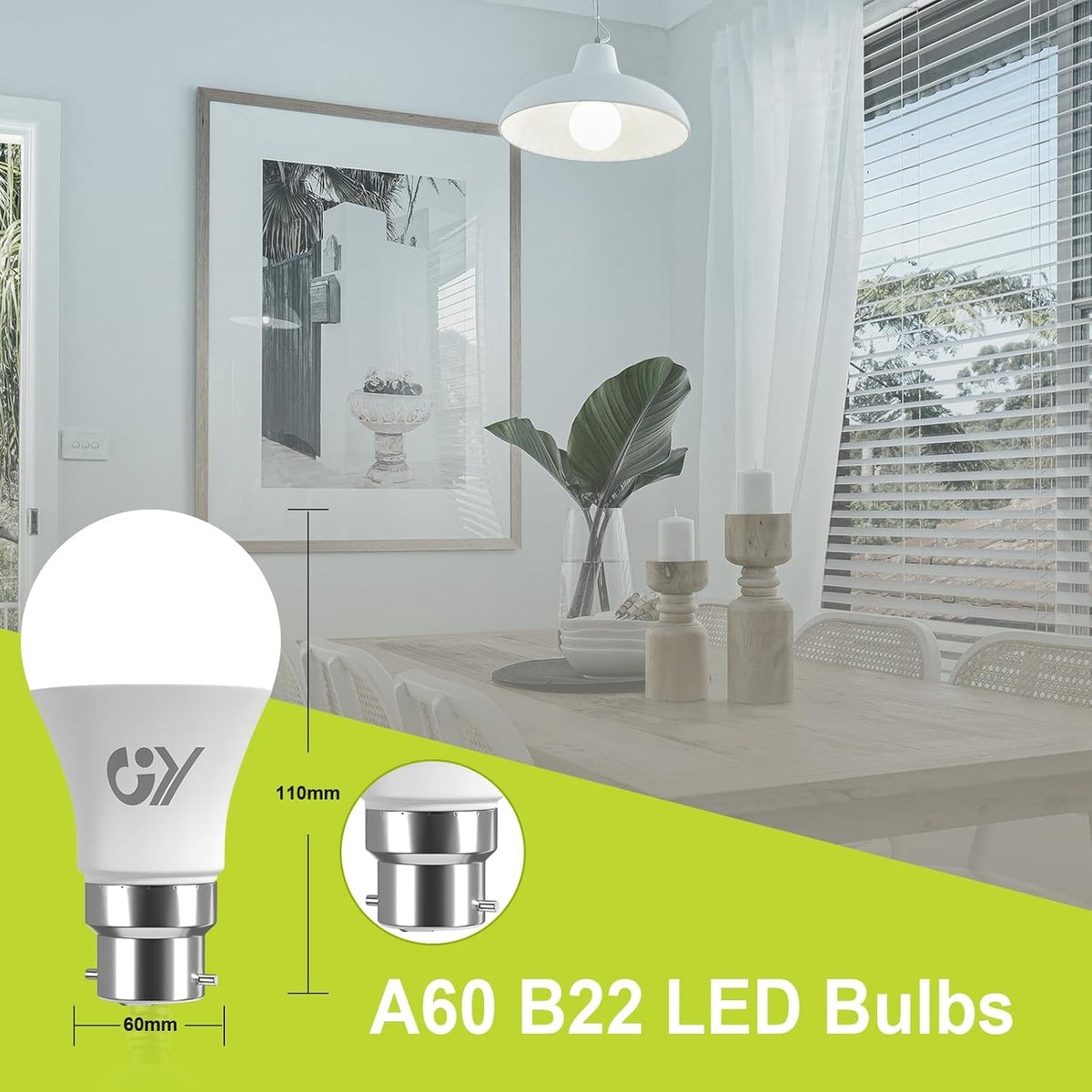 GY Bayonet Light Bulbs Neutral White 4000K B22 LED Bulbs,9.5W 1521 Lumen Ultra Bright Energy Saving 100W Equivalent,Non-dimmable,2-Pack