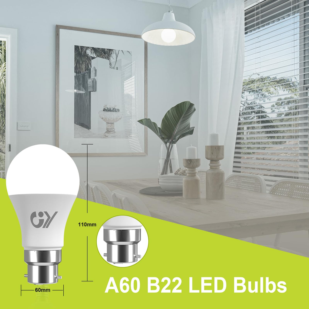 GY Bayonet Light Bulbs Neutral White 4000K B22 LED Bulbs,9.5W 1521 Lumen Ultra Bright Energy Saving 100W Equivalent,Non-dimmable,2-Pack