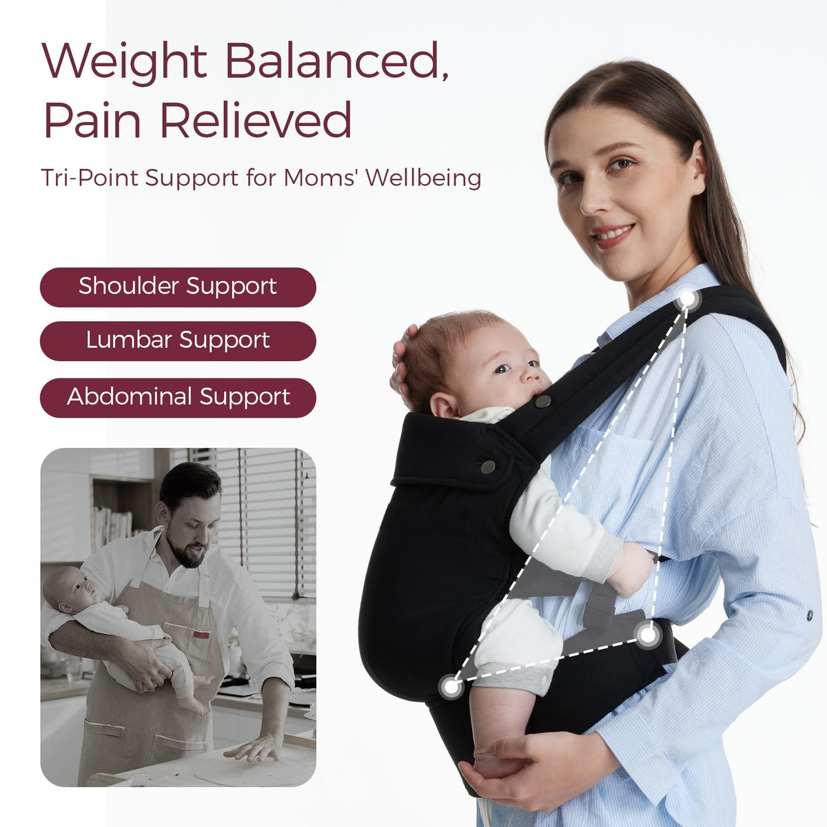 Momcozy Baby Carrier for 3-24M/3.2-20kg, Waist 64-127cm, Cotton Khaki