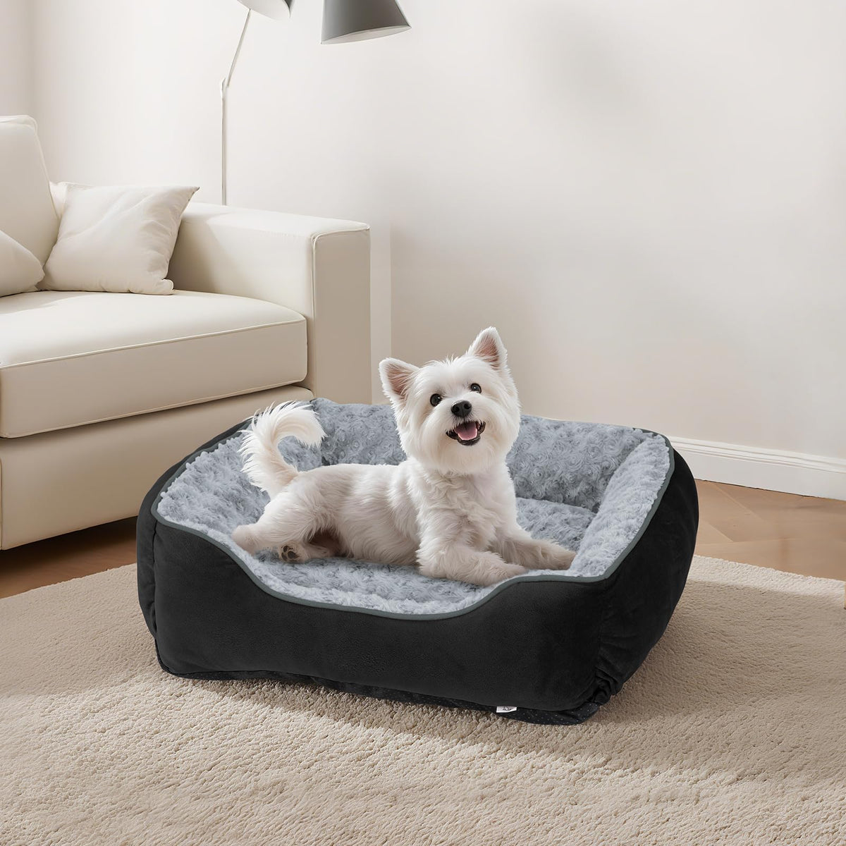 JOEJOY Dog Bed Medium - Washable Rectangle Dog Beds, Anti-Anxiety, Soft Plush Non-Slip Bottom Pet Bed - Small | Medium | Large Size Mattress Mat, Grey
