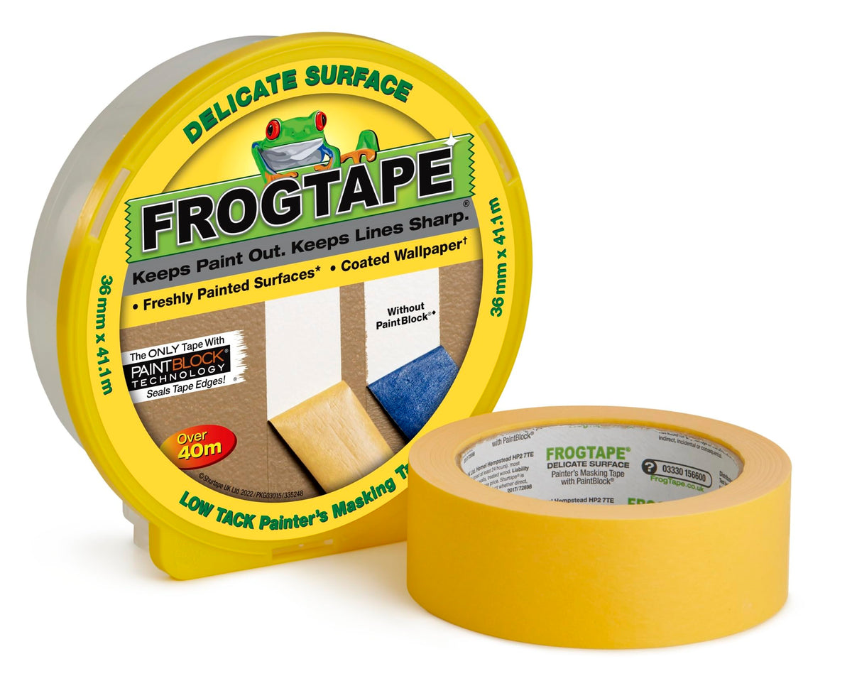 Frog Tape Yellow Delicate Surface Painters Masking Tape 24mm x 55m. Indoor painting and decorating for sharp lines and no paint bleed