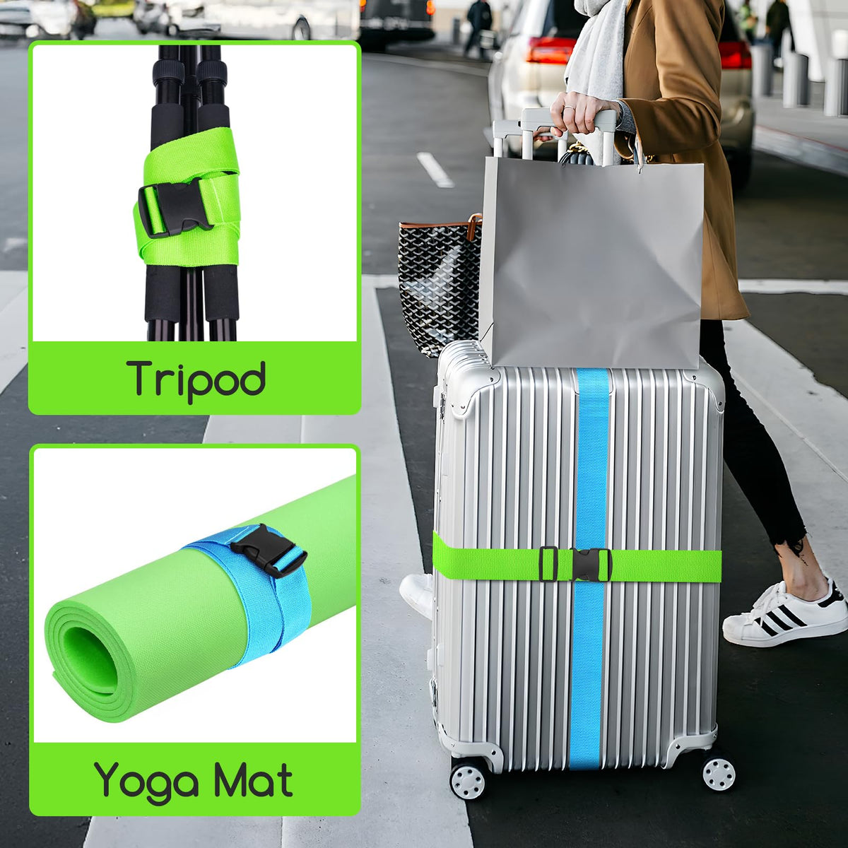WISYOK Luggage Straps Extended, 4 Pack, 130-250cm Adjustable, Blue Orange