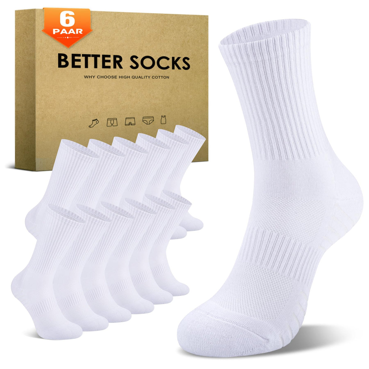 6/12 Pairs Cushioned Sports Socks for Men Women Cotton Crew Socks