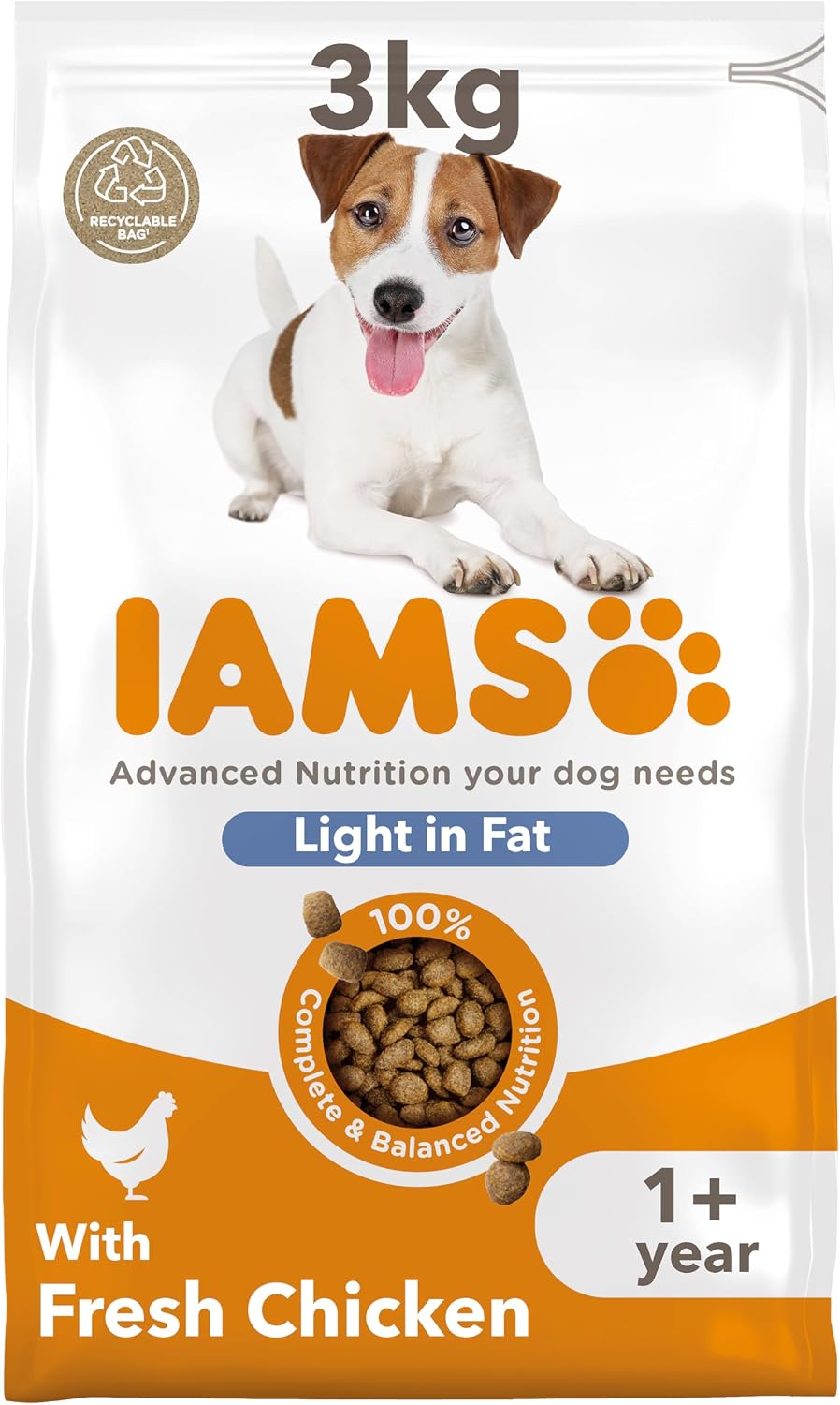 IAMS Light in Fat Complete Dry Dog Food Chicken 3kg - 30% Lower Fat Formula