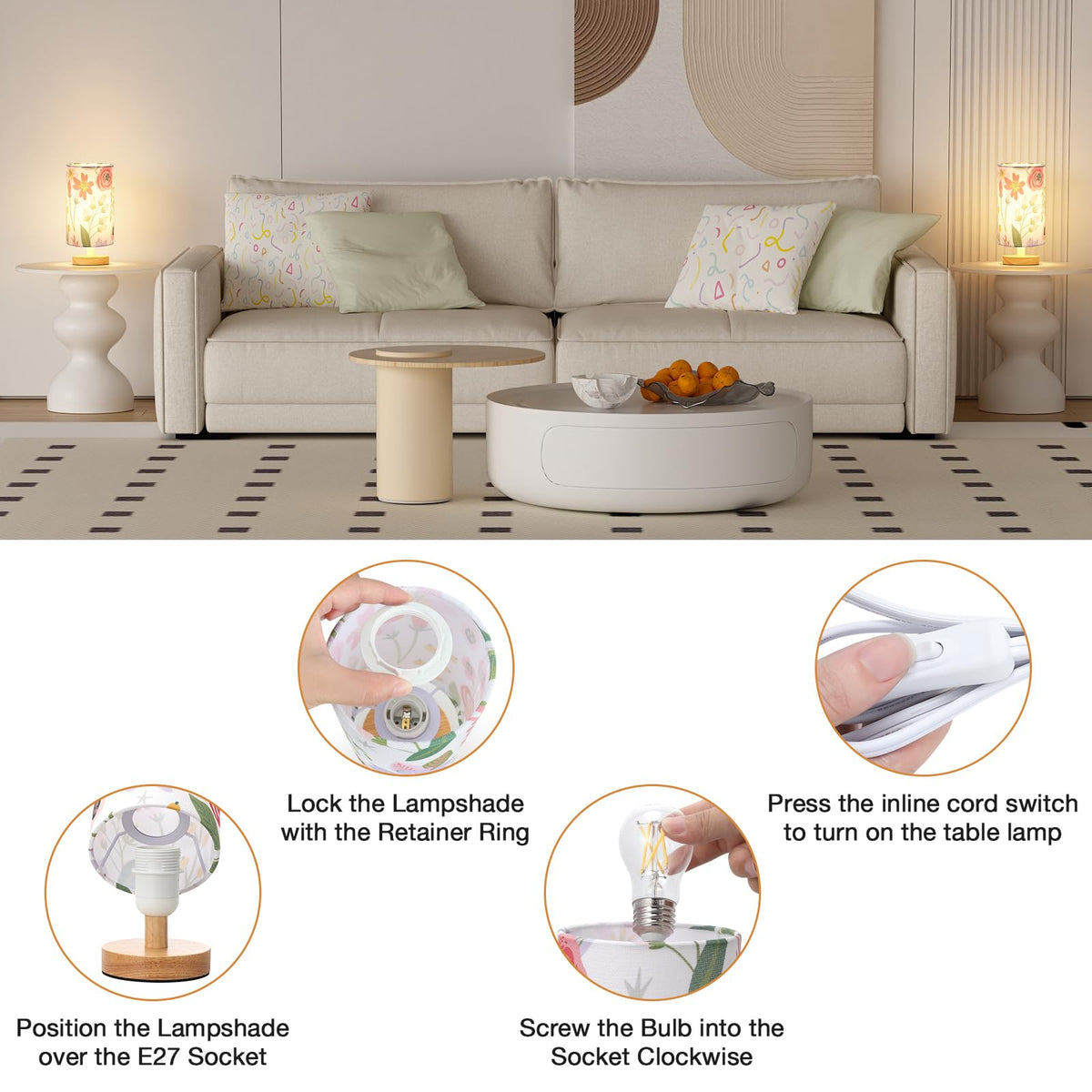 Aooshine Bedside Lamps, 3000K Warm Table Lamp for Bedroom Living Room