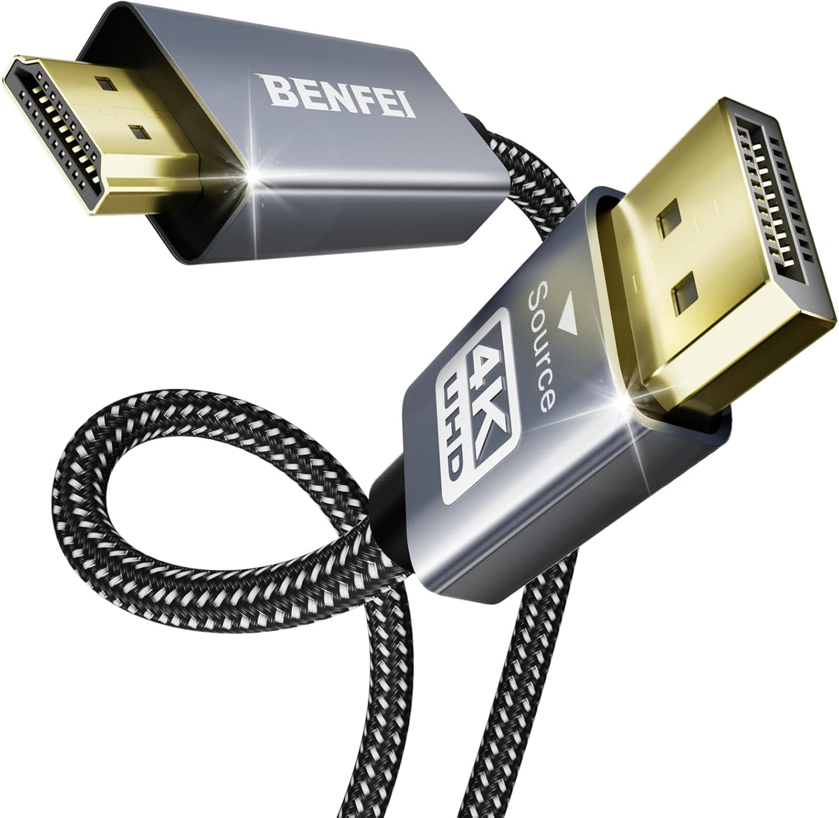 BENFEI 4K DisplayPort to HDMI 6 Feet Cable[Aluminum Shell, Nylon Braided], Uni-Direction DP 1.2 Computer to HDMI 1.4 Screen Cable Compatible with HP, ThinkPad, AMD, NVIDIA, Desktop and More