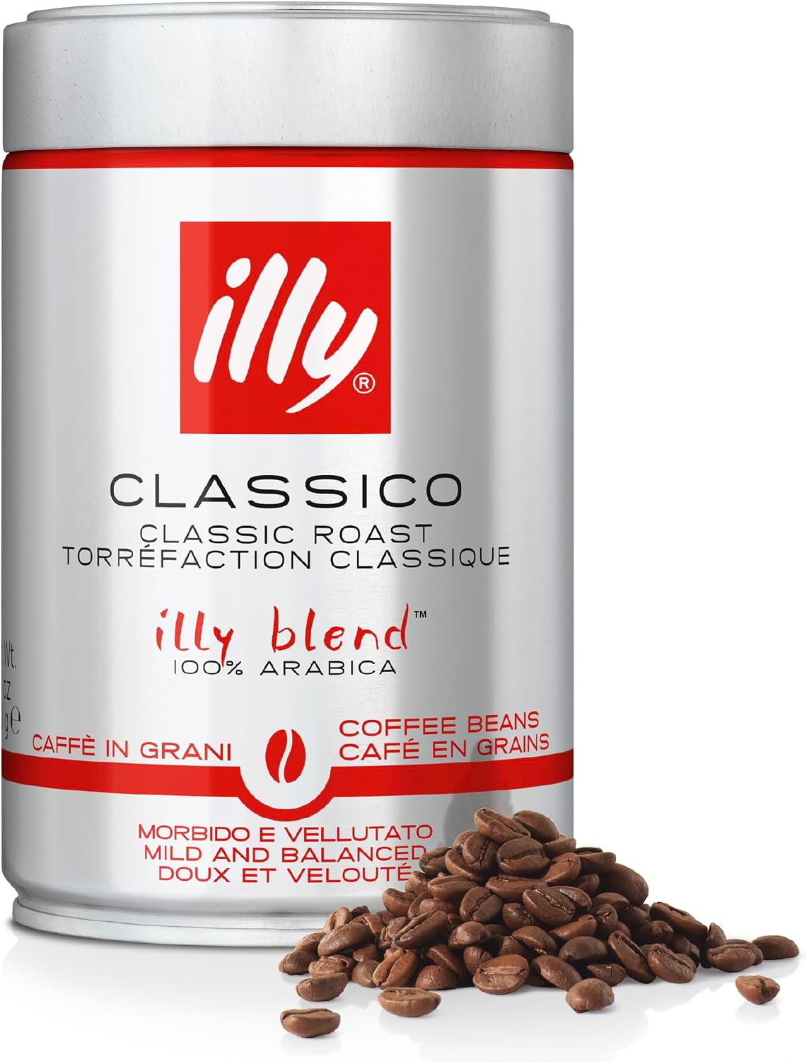 illy Classico Coffee Beans, 100% Arabica Blend, Medium Roast, Intensity 5/9, Smooth & Balanced with Caramel & Floral Notes, Suitable for Bean to Cup & Fresh Grinding, 250g