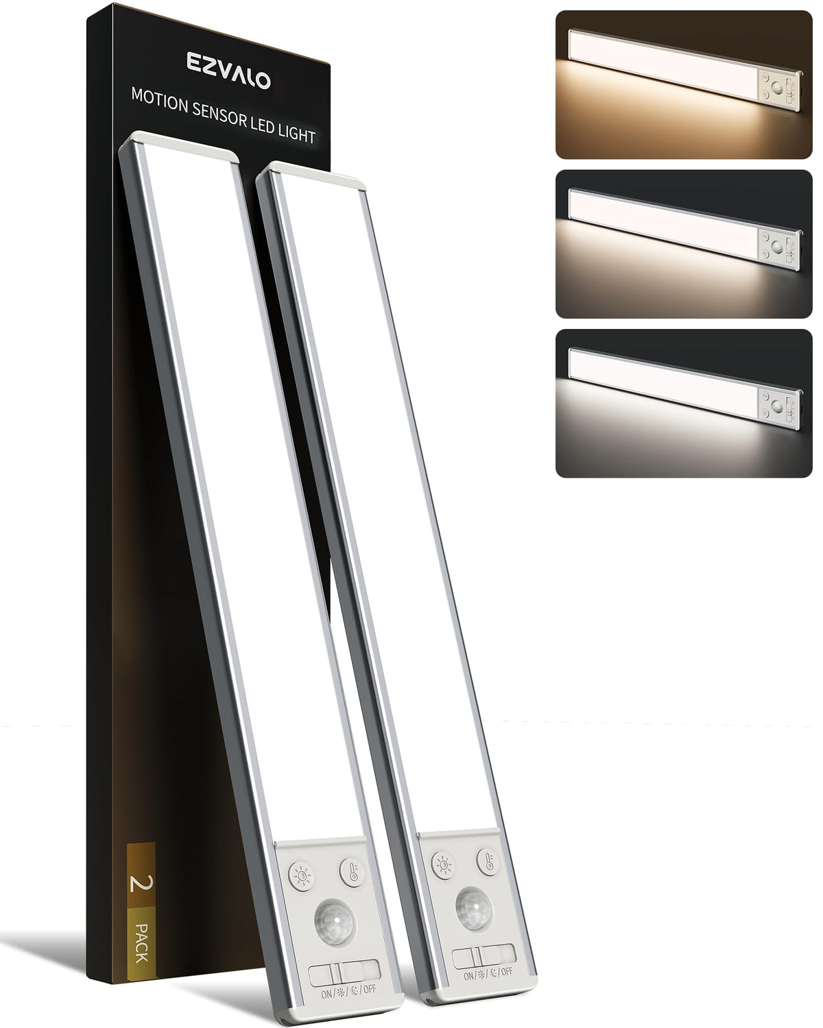 EZVALO Under Cabinet Kitchen Lights, Motion Sensor Lights Indoor 2-Pack