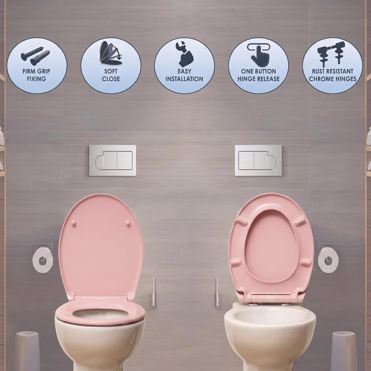 AQUALONA® Premium Thermoplastic Toilet Seat Soft Close Hardwearing Seat with Two Button Hinge Release D Shaped Easy to Clean Simple Installation Top and Bottom Fittings (White - D Shape)