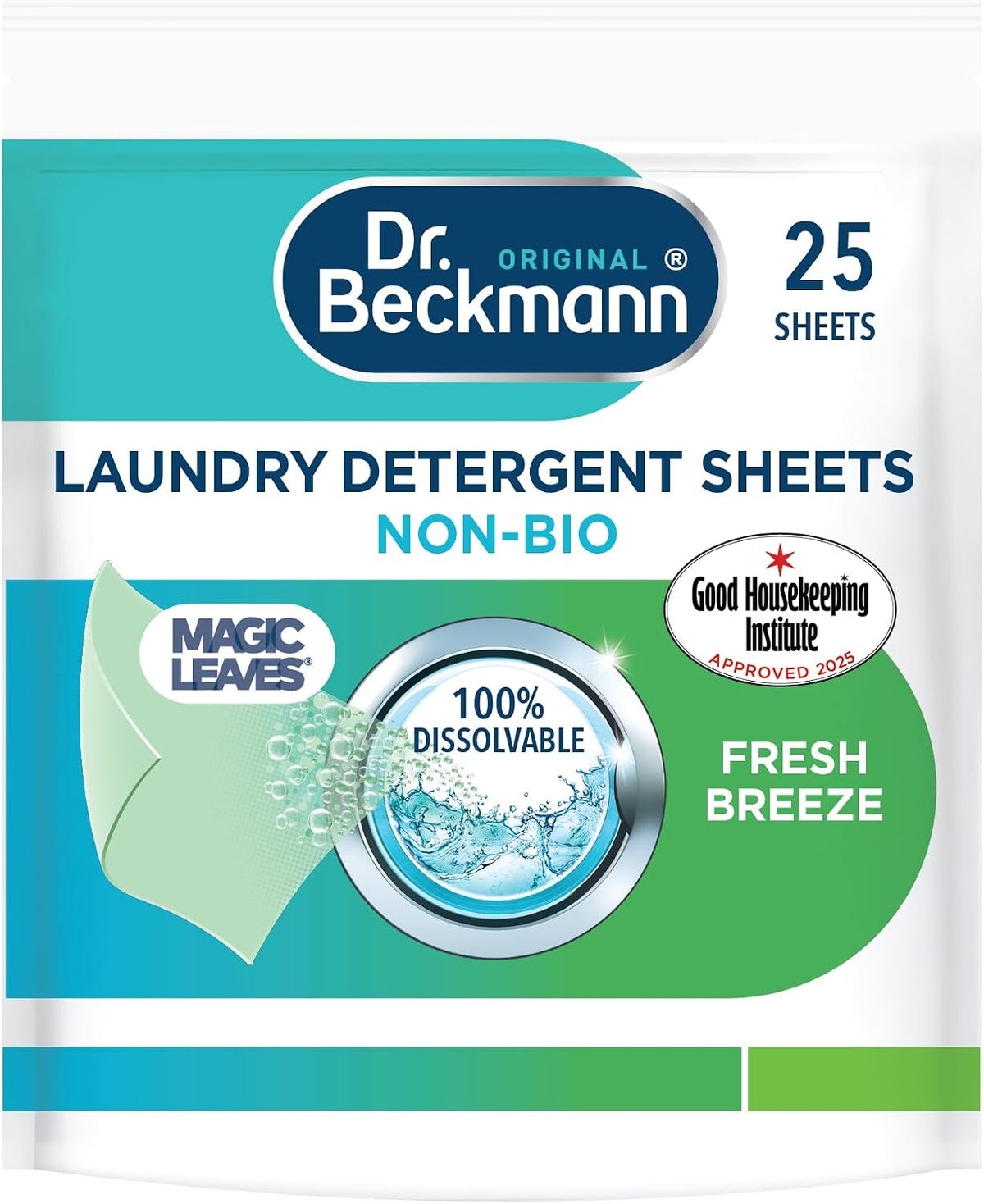 Dr. Beckmann Laundry Detergent Sheets, NON-BIO, Fresh Breeze, 25 Sheets
