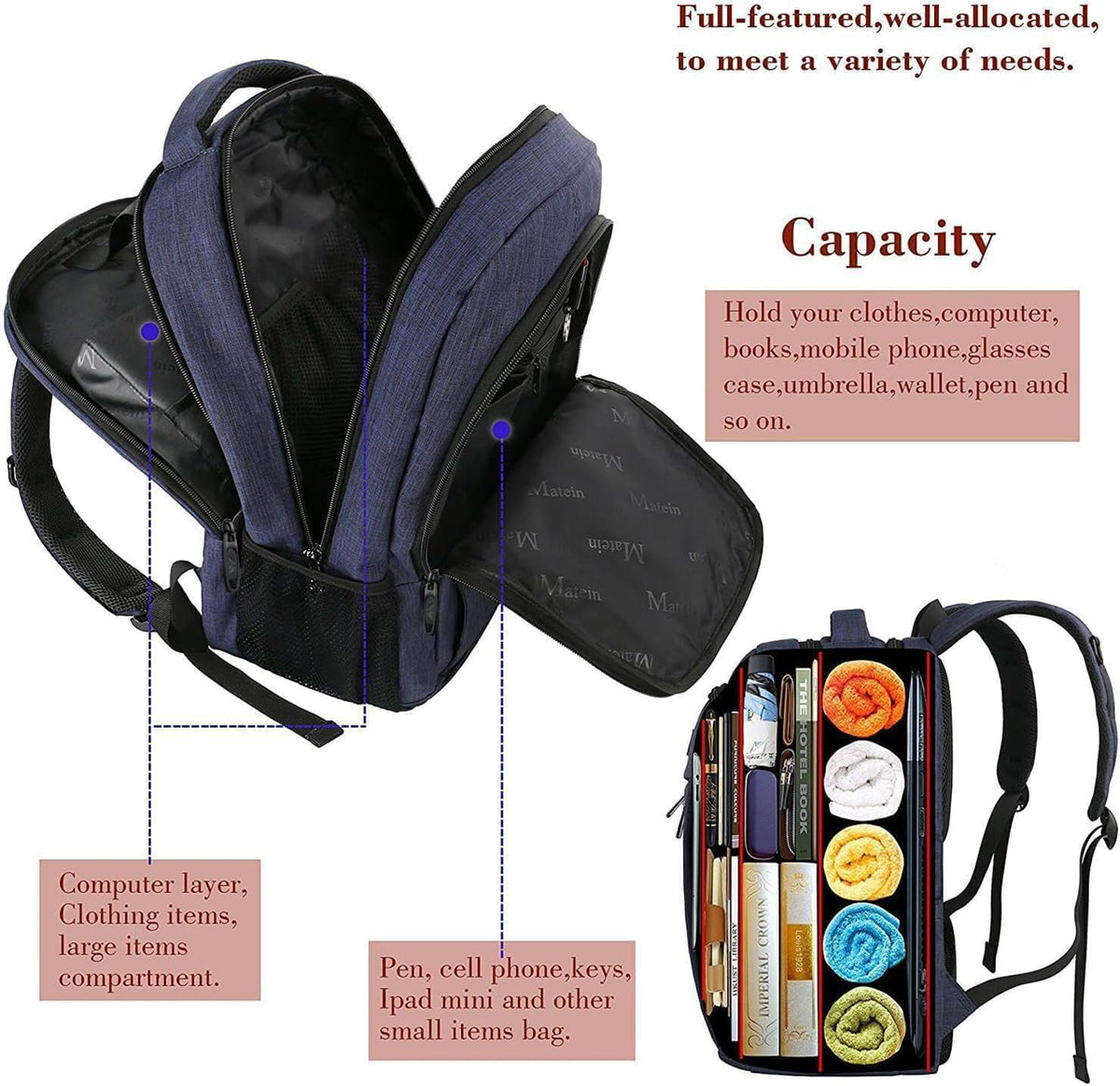 MATEIN Travel Laptop Backpack, Work Bag Laptop Bag, Rucksack for Men Work