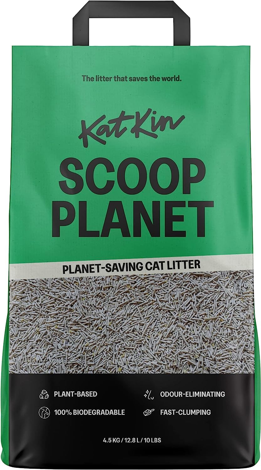KatKin Scoop Planet Litter (1x4.5kg/12.8L bag): Plant-Based, 100% Biodegradable, Non-Tracking, Clumping Cat Litter Made With Non-Toxic, Eco-Friendly Pea fibre & Millet
