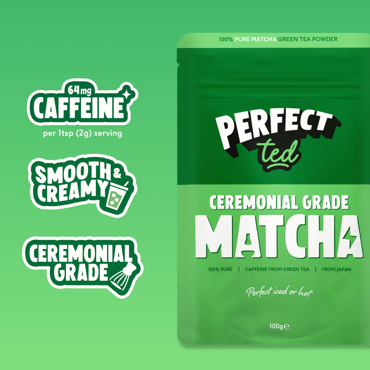PerfectTed Matcha Powder | Organic Ceremonial Grade Japanese Matcha | 30g