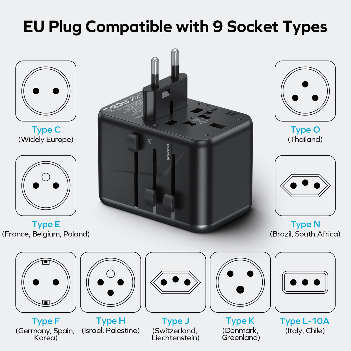 MOMAX Universal Travel Adapter 70W GaN Travel Plug Adapter for UK/EU/AU/US