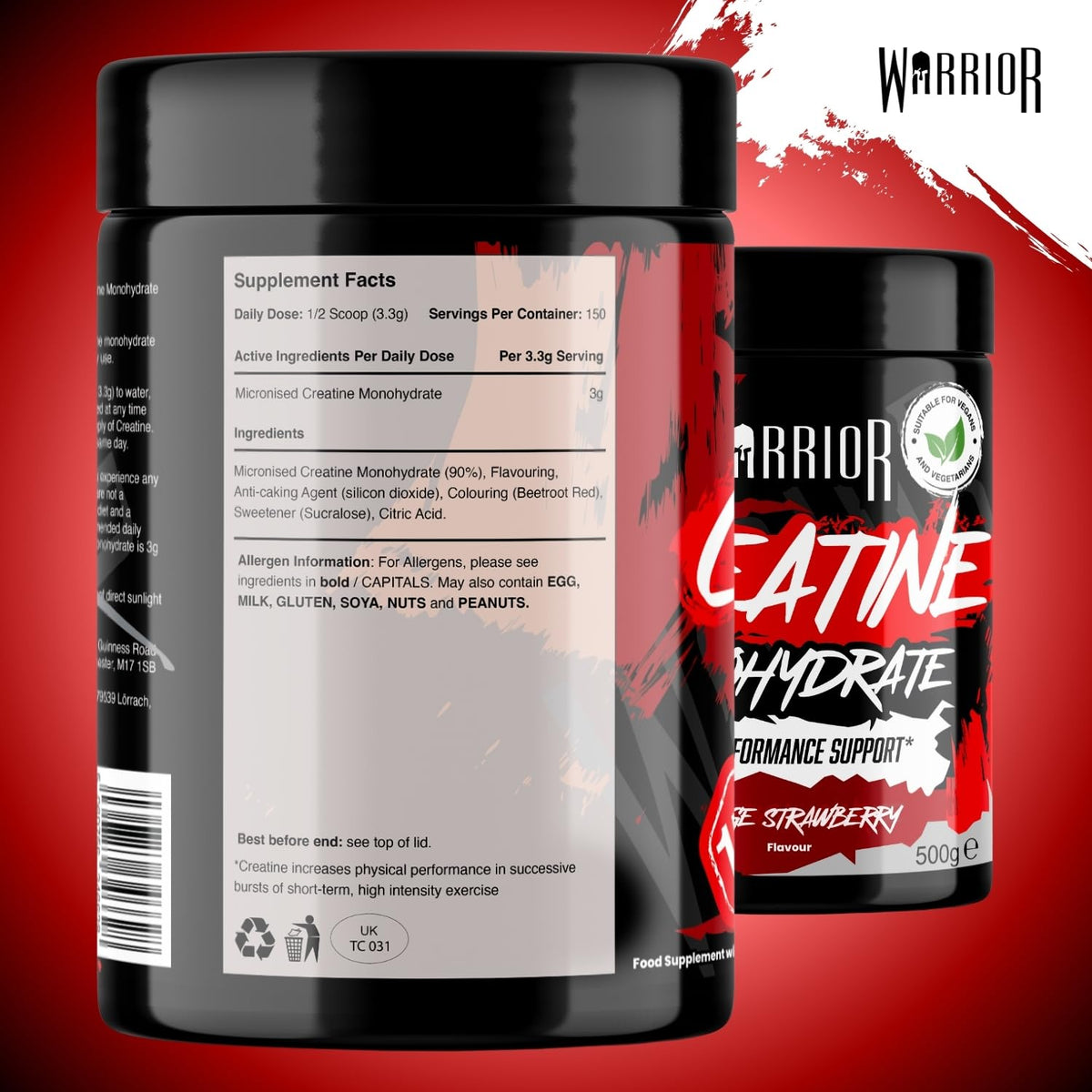 Warrior Creatine Monohydrate Powder 500g Pure Micronised (166 Servings)