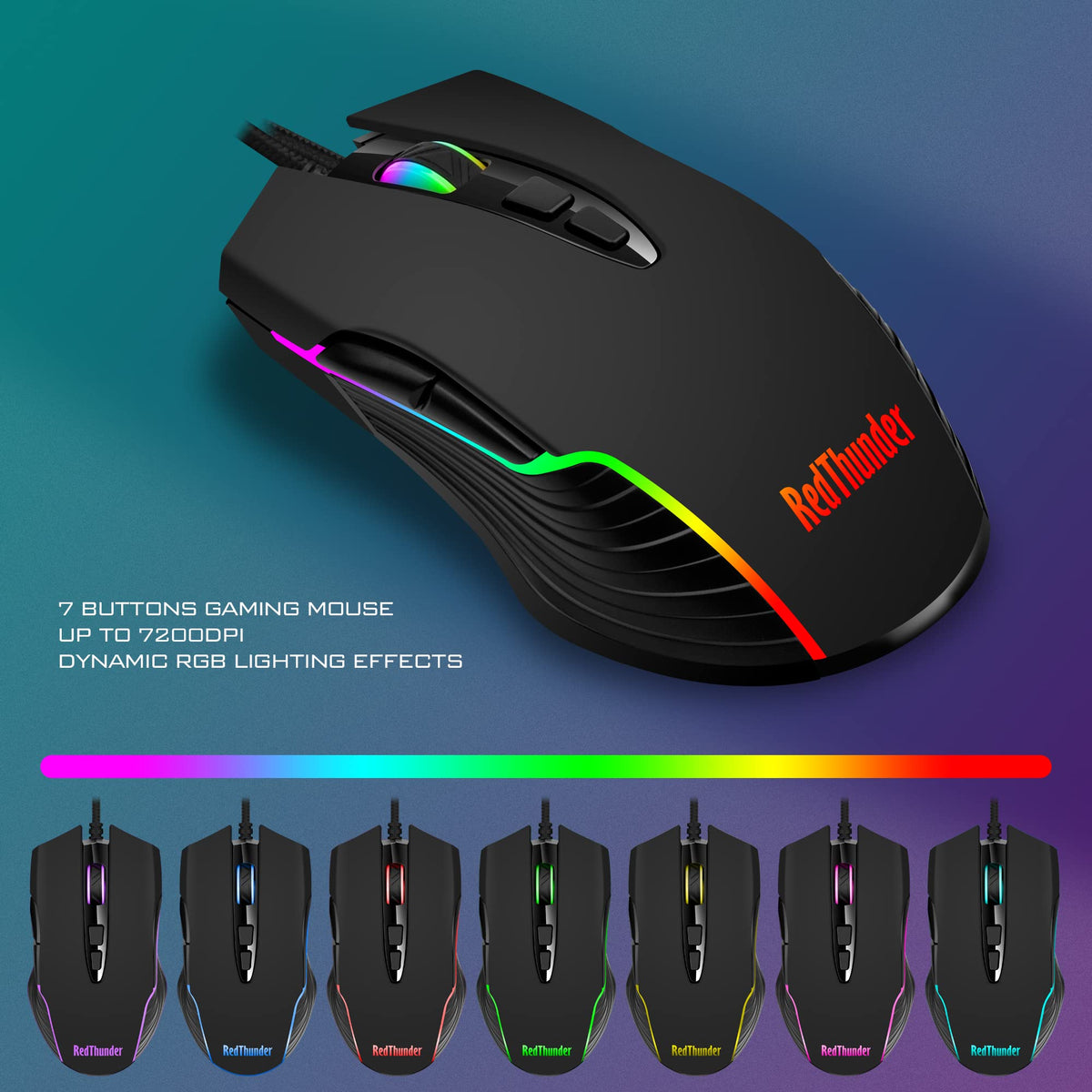 RedThunder K10 Wired Gaming Keyboard and Mouse Combo, UK Layout, True RGB Backlight, Soft Leather Wrist Rest, Ergonomic Anti-Ghosting Keyboard + 7D 7200 DPI Mouse for PC Mac (Gradient Gray)