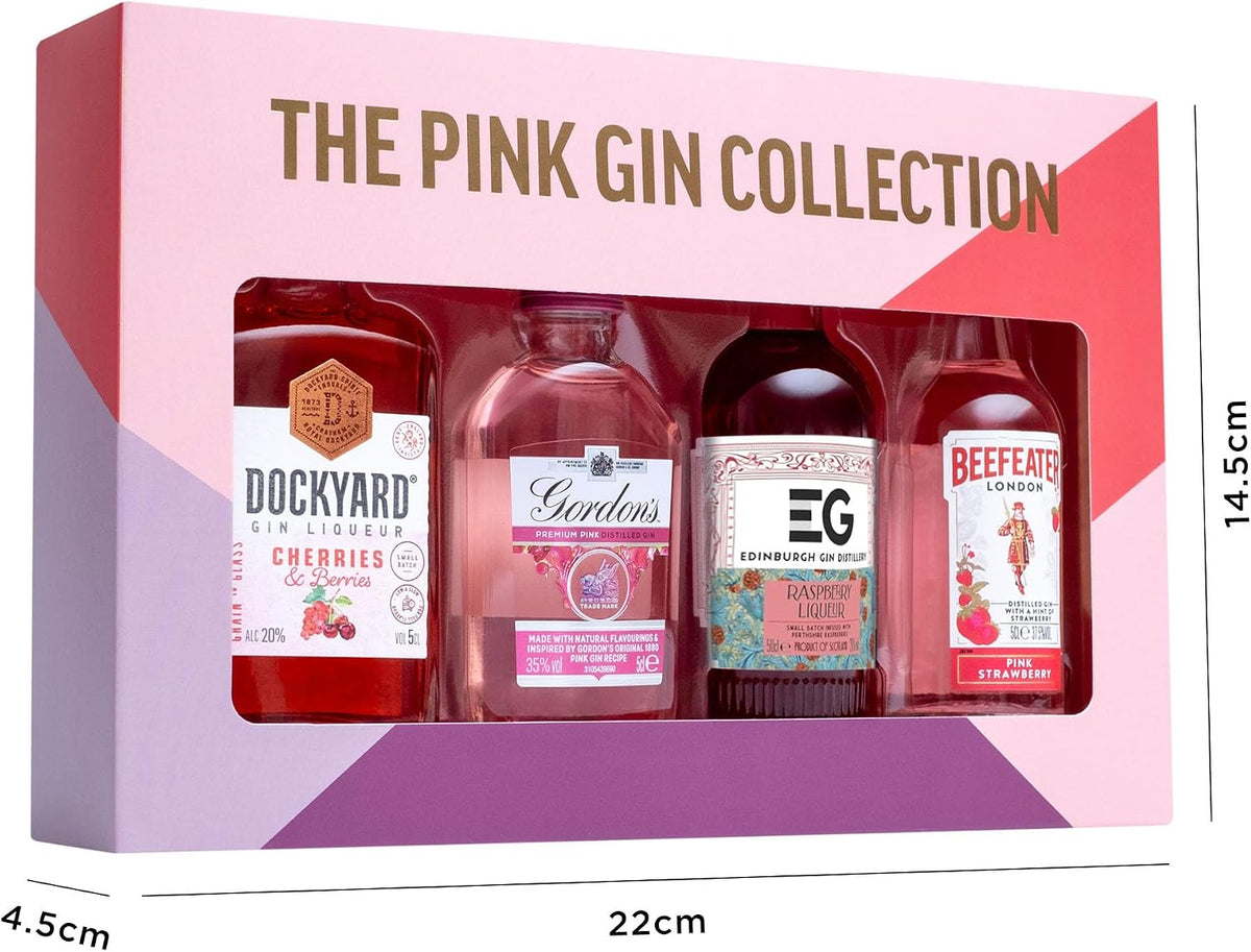 Pink Gin Gift Set, Beefeater, Gordon's, Edinburgh, Dockyard, 4 x 5 cl