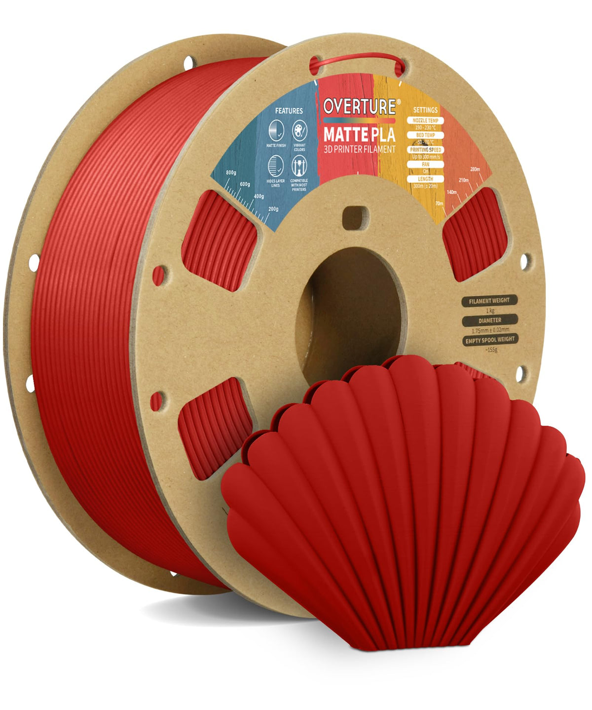 OVERTURE Matte PLA 3D Printer Filament 1.75mm, 1kg Light Brown