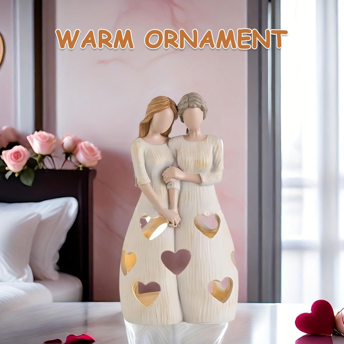 Mother and Daughter Candle Holder Statue, Gift for Mom From Daughter, Figurine Candle Holder with LED Flickering Candle, Resin Statue Ornament, Heartwarming Gift for Mum Birthday ﻿
