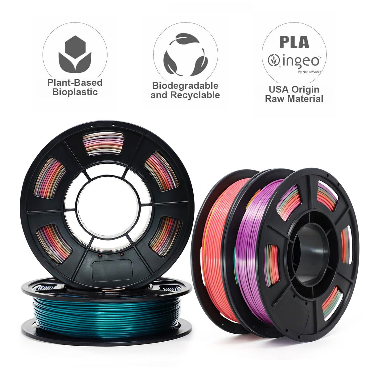 Reprapper 4X 250g Color Pack – Dual Color PLA Filament 1.75mm for 3D Printer & 3D Pen, Multicolour Filament, 4 x 250g Matte Red/Blue, Matte Purple/Green, Silk Red/Blue, and Silk Purple/Green
