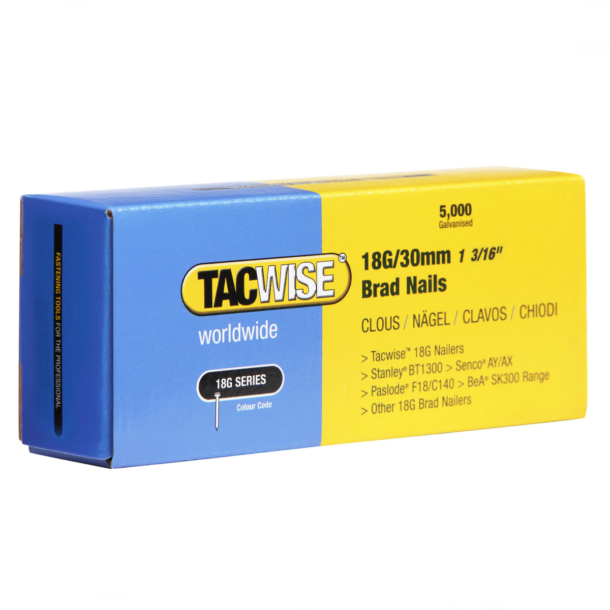 Tacwise 0401 Galvanised Brad Nails Type 18G / 50 mm, Pack of 5000