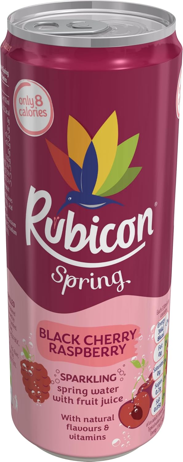 Rubicon Spring Black Cherry Raspberry Flavoured Water, 12 Pack, 330ml Cans
