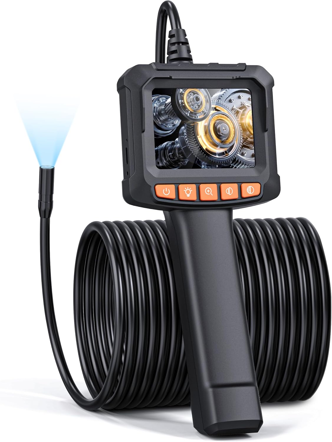 Endoscope Inspection Camera, Qimic 2.4'' IPS Screen Borescope with 8 LED Lights, IP67 Waterproof Endoscope, 1080P HD Snake Camera, 33FT Semi-Rigid Cable, Gadgets for Men