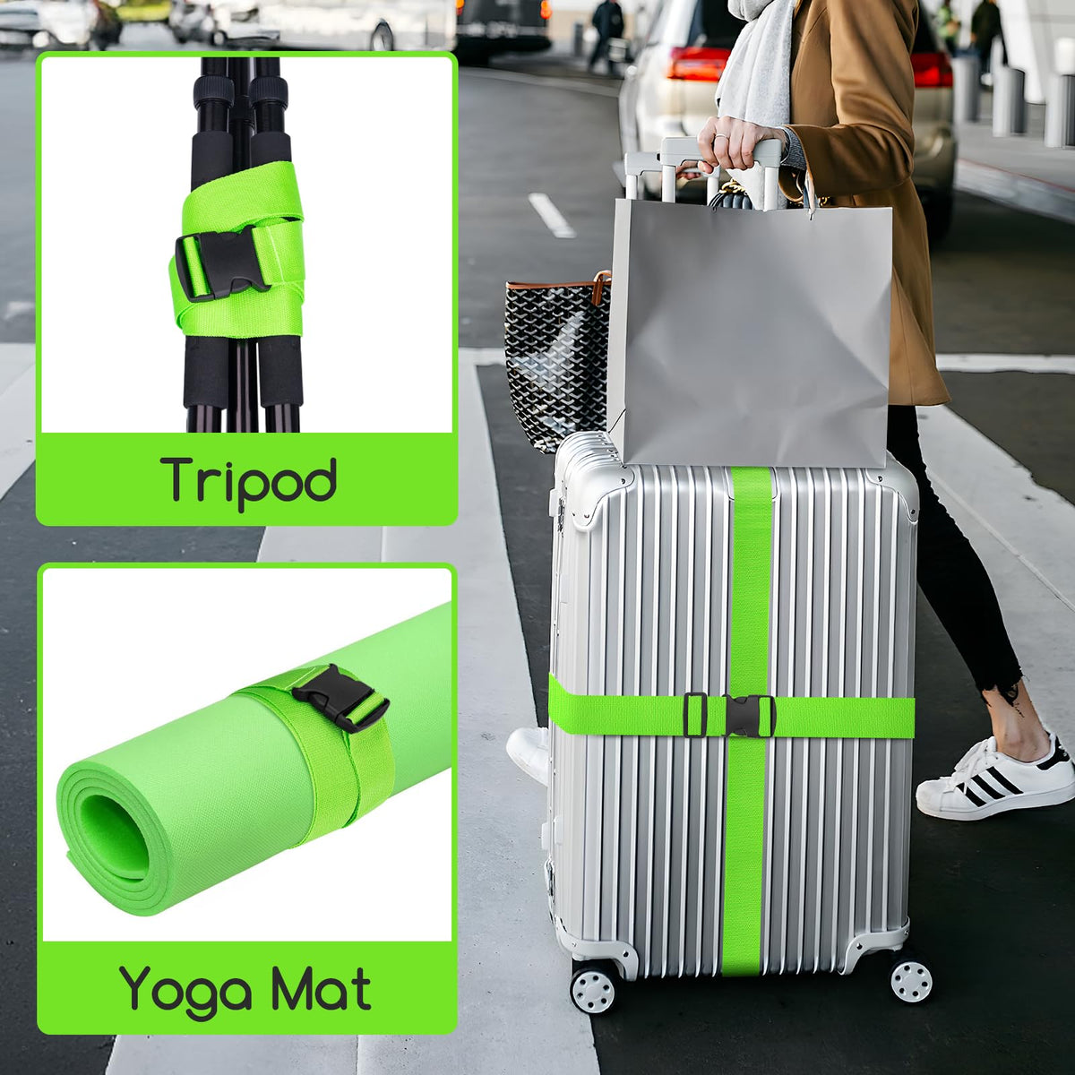 WISYOK Luggage Straps Extended, 4 Pack, 130-250cm Adjustable, Blue Orange