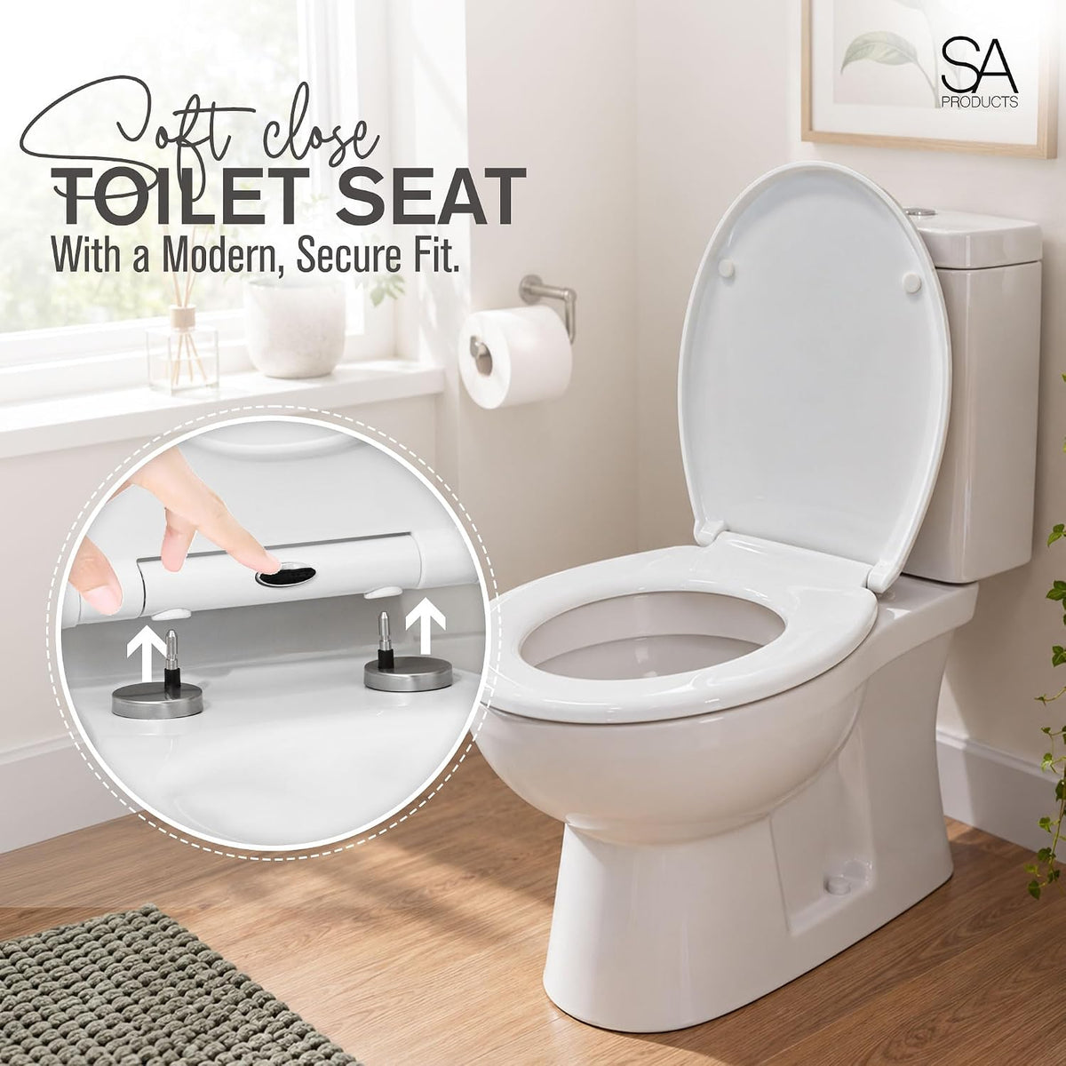 SA Products Oval Quick Release Toilet Seat Soft Close Thermoset Lid - White