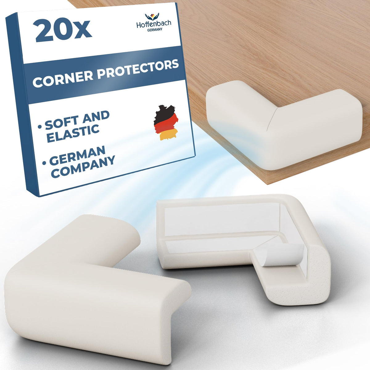 Hoffenbach 12x Baby Corner Protectors – Soft Foam Edge Guard for Kids – Self-Adhesive Bumpers for Child Safety, Furniture, Desks, Tables – Safe & Durable – Black